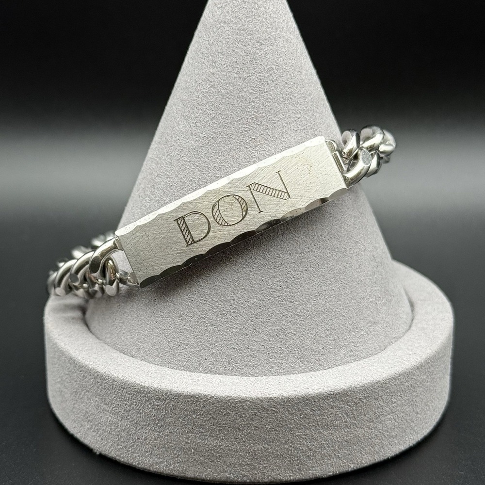 Vintage Speidel Sterling Silver Top ID Bracelet DON Stainless Curb Chain USA 8in